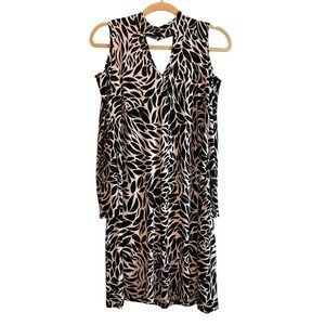 MSK‎ Womens White & Black Shimmer Cold Shoulder Midi Dress M